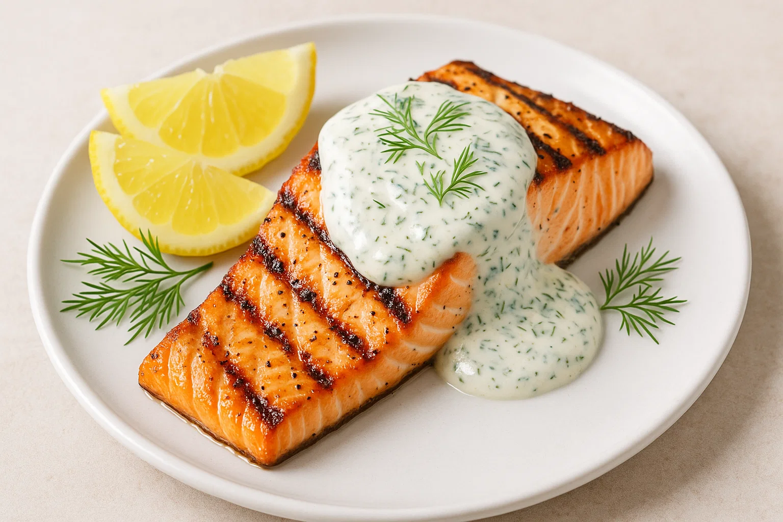 Grilled Salmon with Dill Sauce (Healthy Restaurant Classic)